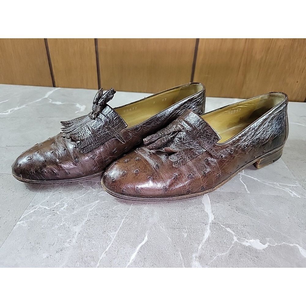 Vintage Moreschi OSTRICH‎ Mens Loafer Tassel Sz. 7 25472 Brown